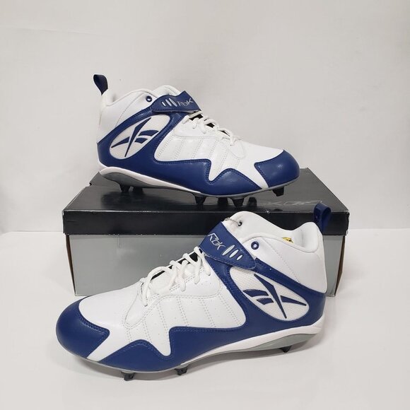 Reebok Men\'s Pro All Out One Mid D Football Cleats in White/Royal Blue - Size 13